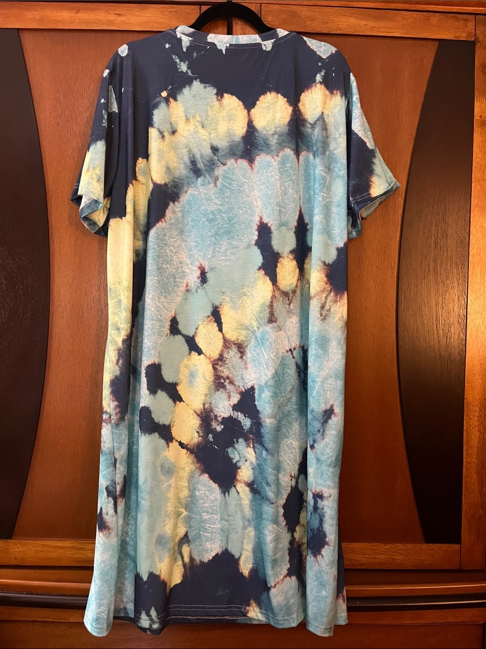 Unbranded & Untagged Casual Tie Dye Scoop Neck Dress in Turquoise-Yellow-Navy - Picture 5 of 5